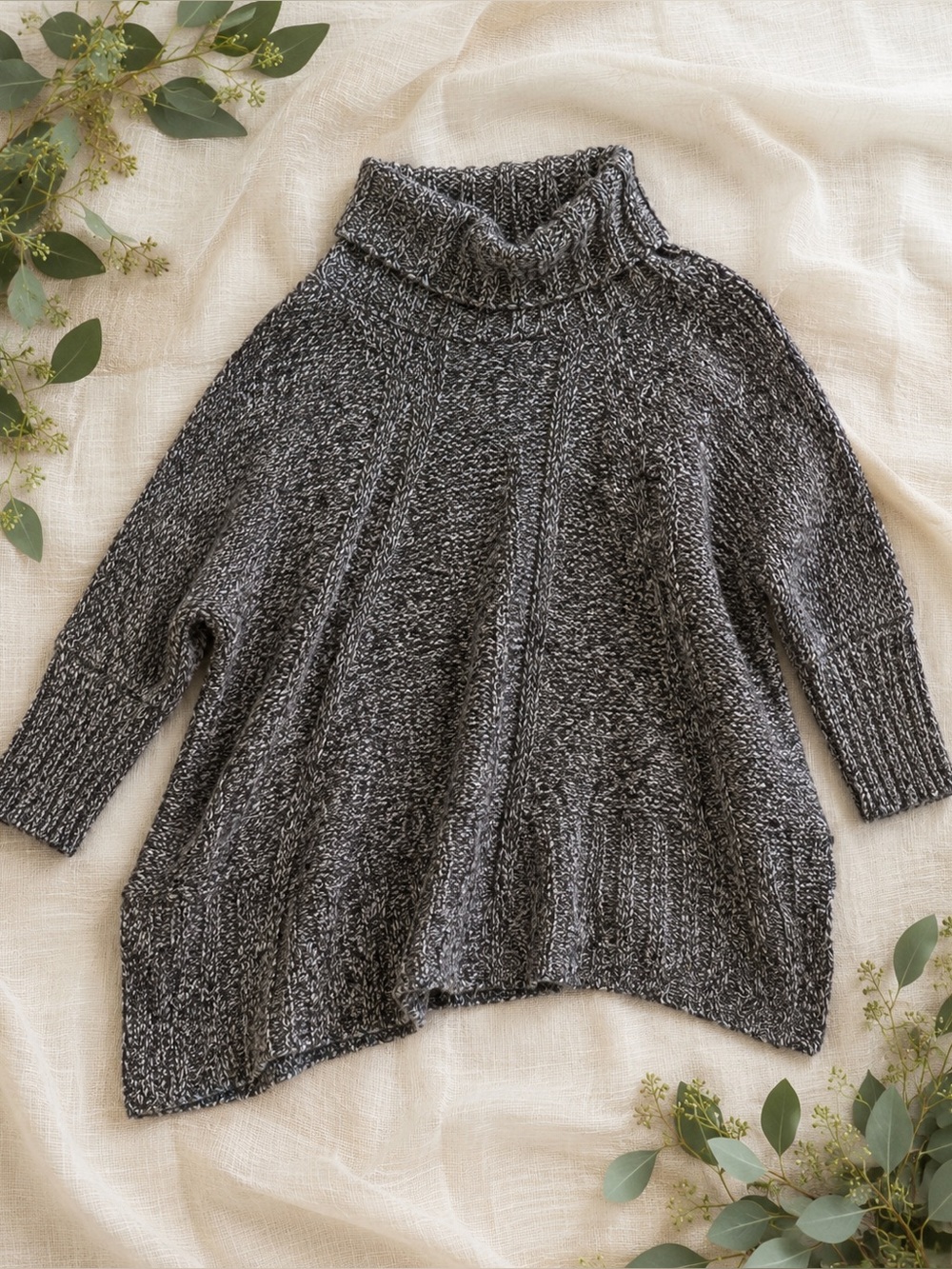 Matilda Jane Evening Stroll Sweater Gray Marled Cowl Neck Pullover
